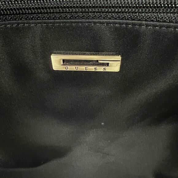 Vintage Guess Shoulder Bag Black Nylon Tote Double Handle Silver Tone Logo Y2K - Picture 11 of 11